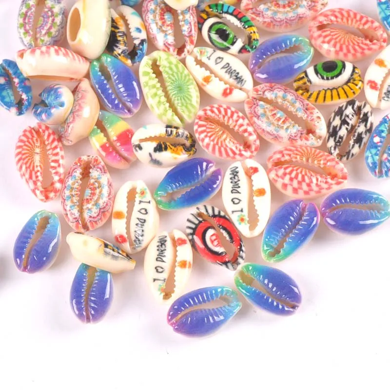 10pcs Zmiešaný štýl Voľné Farebné tlač kvet Prírodné Shell Perly pre šperky, takže DIY TRS0375