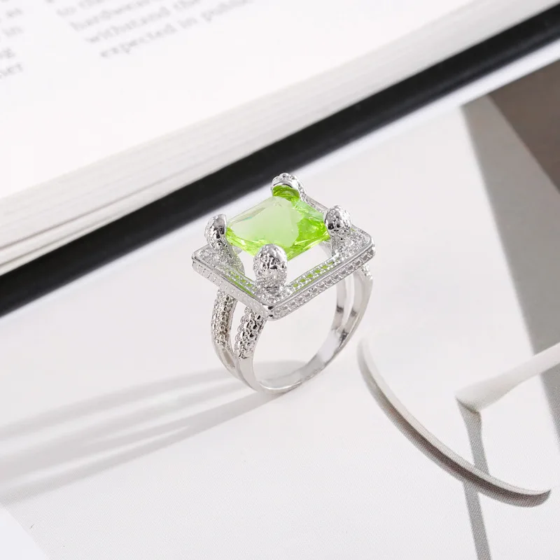 Luxusné Geometrie Green Crystal Mozaiky Prstene pre Ženy, Intarzované Biele Obdĺžnikové Módne Šperky Celý Predaj