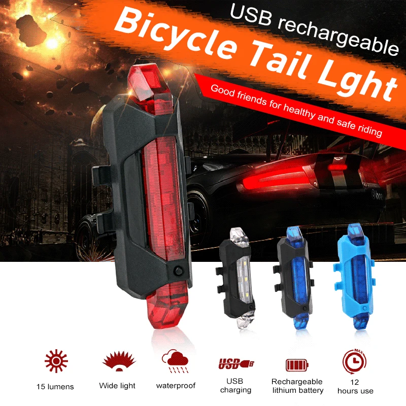Nabíjanie pomocou pripojenia USB Bicyklov Svetla 4 Režimy Bicykel zadné svetlo Vodotesné Zadné Koleso Osvetlenie LED MTB, Road Bike Lampa Cyklistické Príslušenstvo