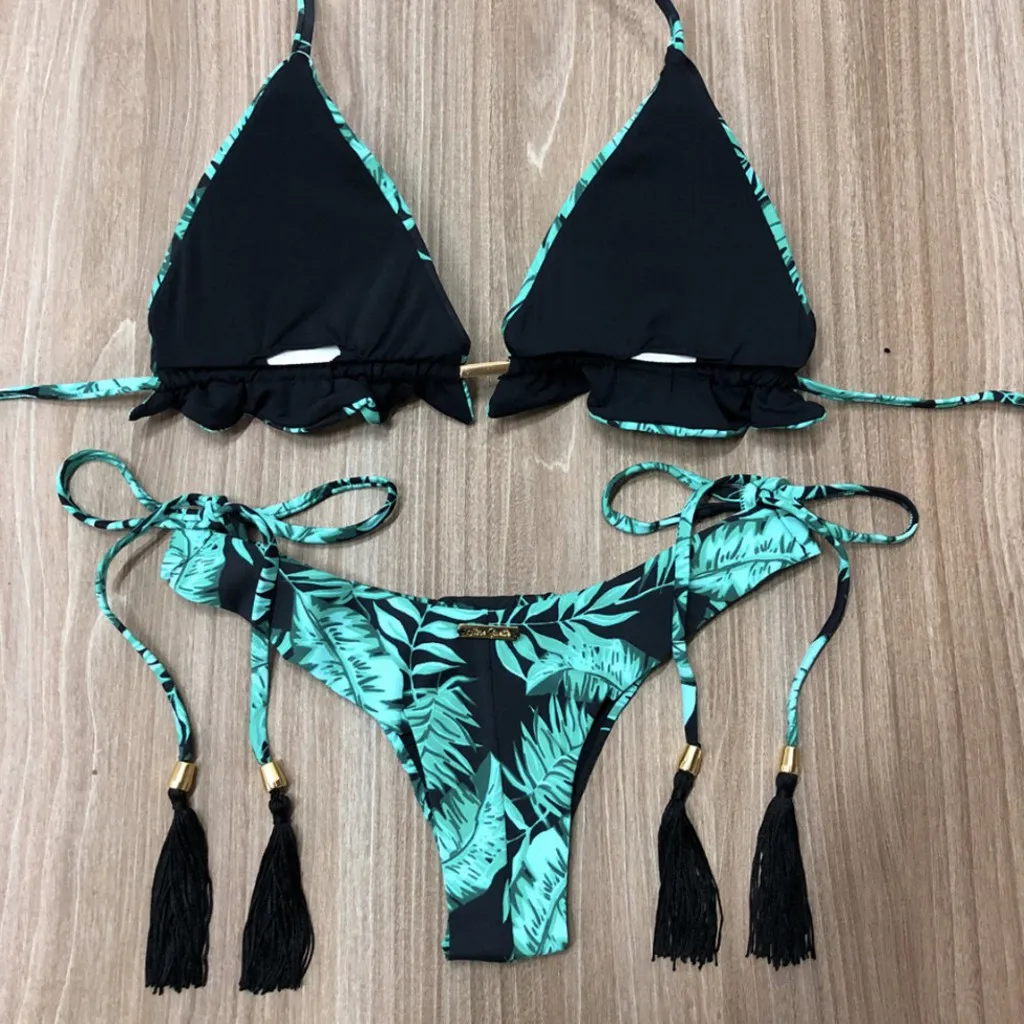 Plaviek Sexy Ženy Bikini Set Hot Pečiatka Športové Plavky s Push-up Plavky s vypchávkami Nádherné dvojdielne plavky Šnúrkou Plavky #ZQ
