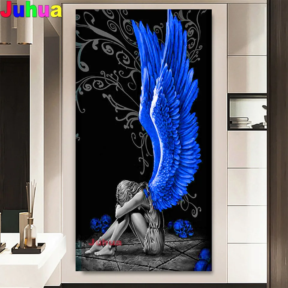 Fantasy Modré Krídla Lebky Anjel Diamond Mozaiky plné námestie vŕtať Diy diamond maľovanie 5d diamond mazayka výšivky veľkom dome Umenia