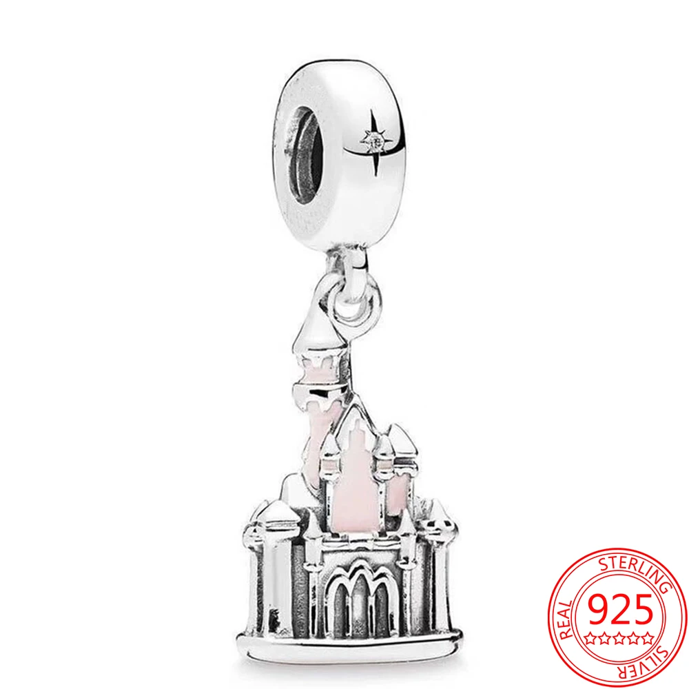 S925 Sterling Silver Bead Blue Castle Pendant Charm Fits Original Pandora Bracelet DIY Bracelet Beaded Romantic Gift