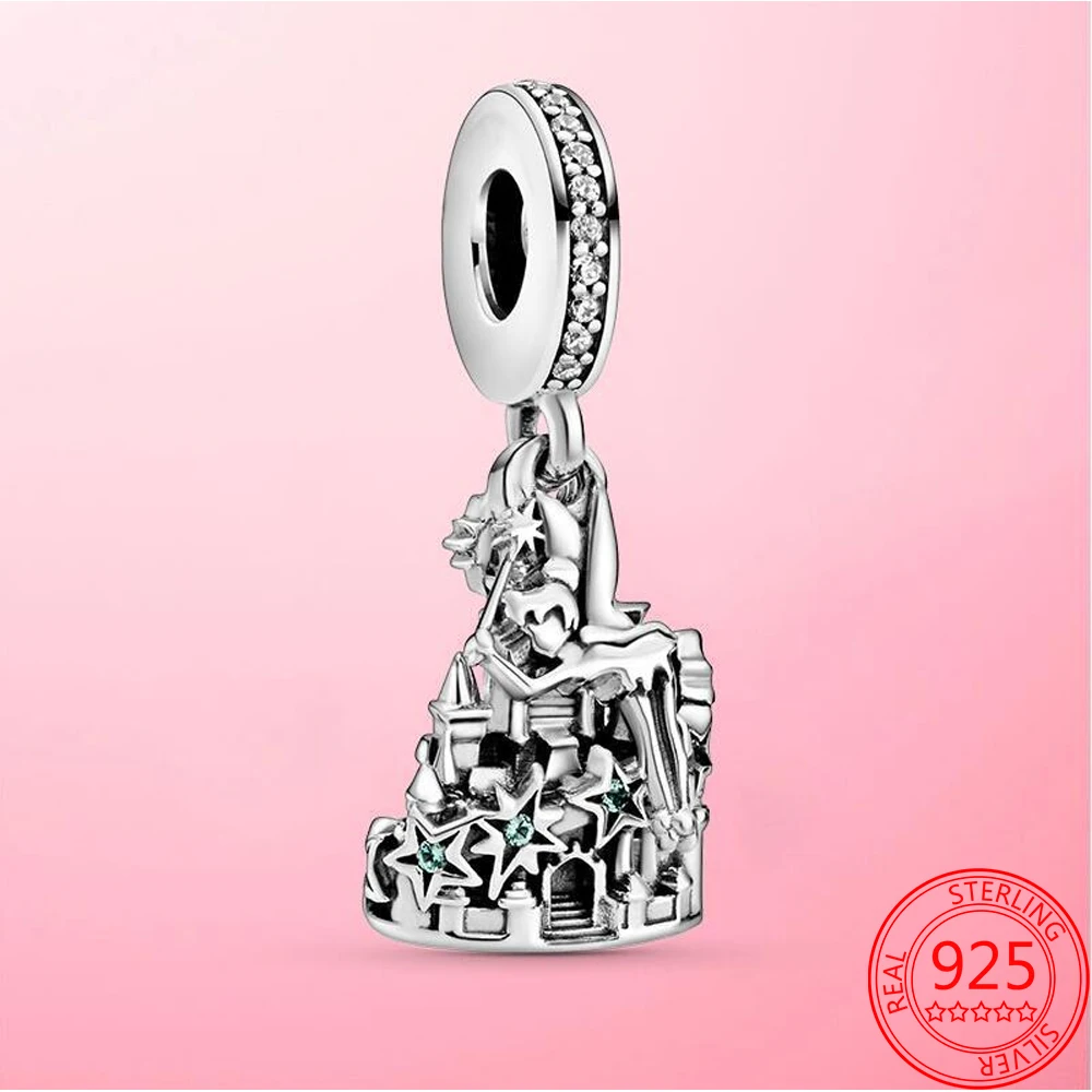 S925 Sterling Silver Bead Blue Castle Pendant Charm Fits Original Pandora Bracelet DIY Bracelet Beaded Romantic Gift