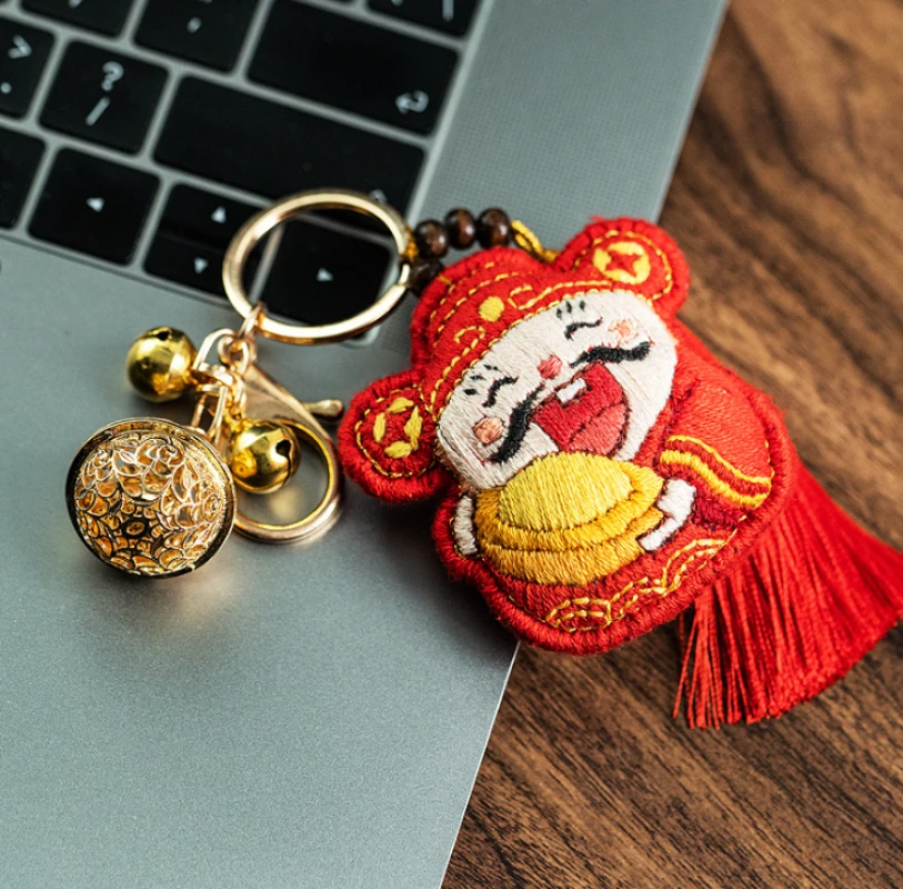Nové slávnostné Yuanbao Fortune DIY výšivky keychain taška visí prívesok, ručne vyrábané dávke požehnanie materiálu.Poslať výšivky.