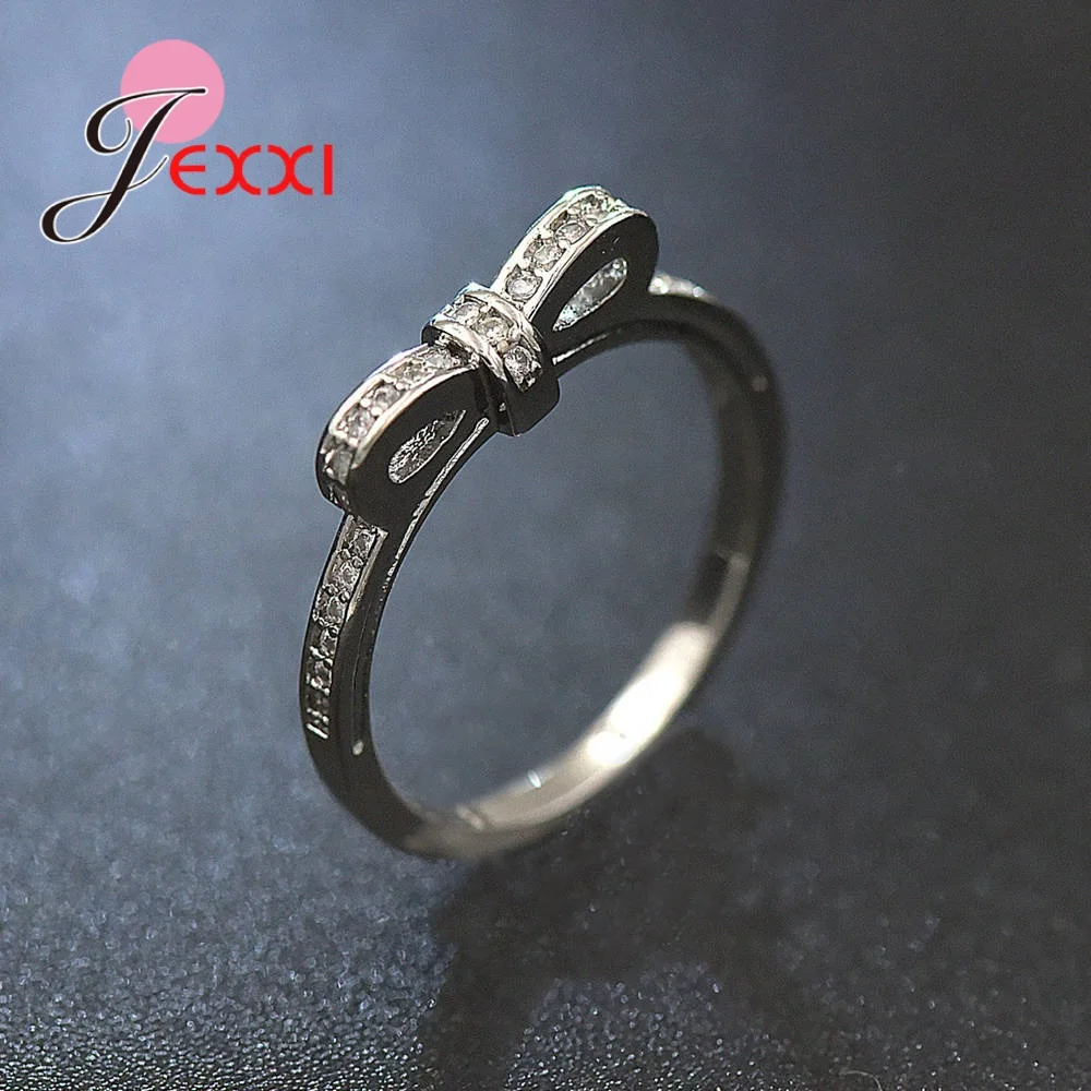 Móda Roztomilý kórejský Bowknot Stohovateľné 925 Sterling Silver Crystal Prstene pre Ženy Zapojenie Svadobné Zirkónmi, Šperky Darček