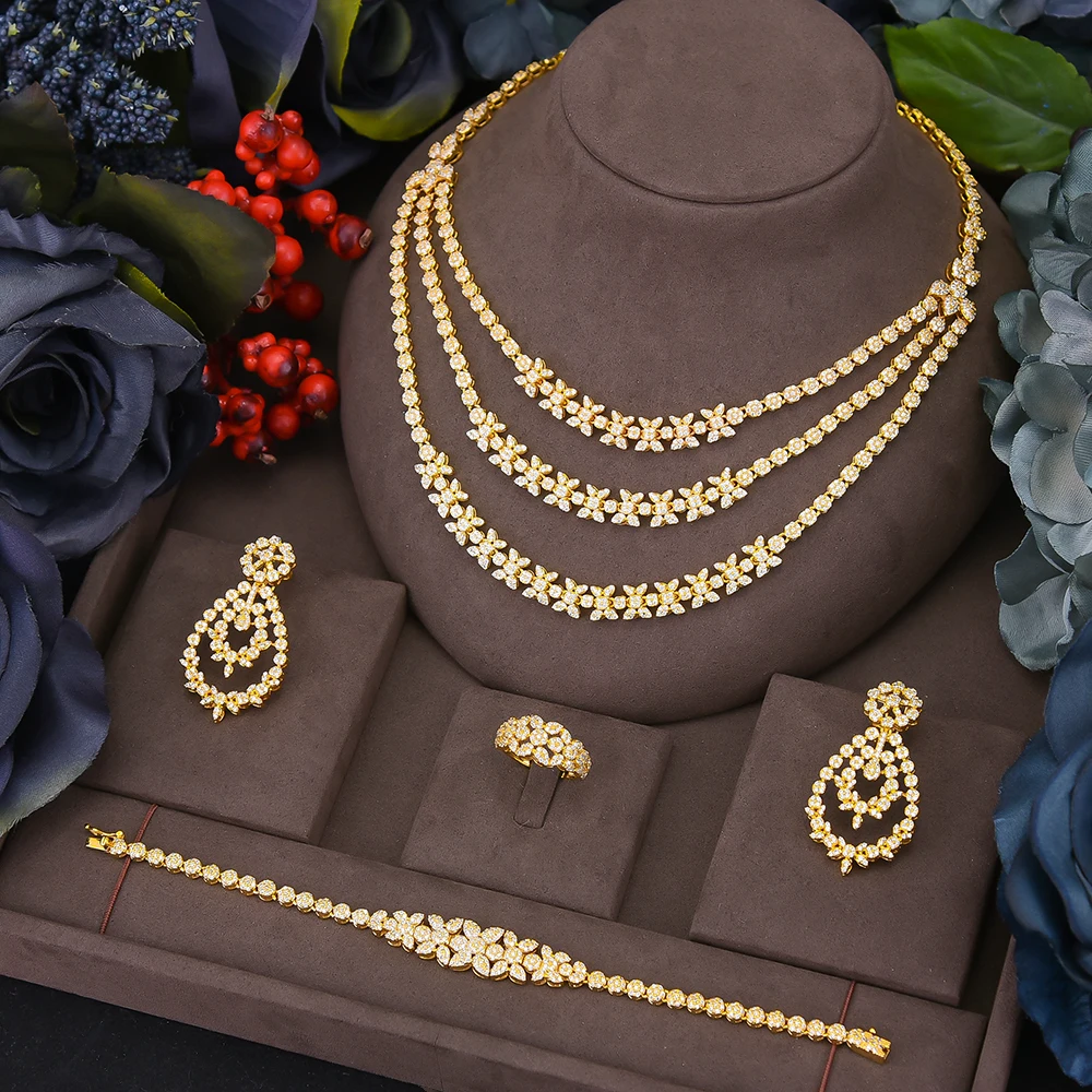 GODKI Slávnej Značky 3L ayers Luxusné Afriky Šperky Sady Pre Ženy, Svadobné Party Zirkón Crystal Dubaj Svadobné Šperky Set Darček