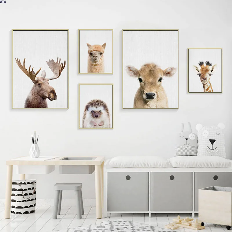 Kawaii Baby Zvieratá Plátno Na Maľovanie Škôlky Králik Umenie Výtlačkov Roztomilý Jeleň Obrázky Žirafa Plagát Nordic Deti Spálňa Domova