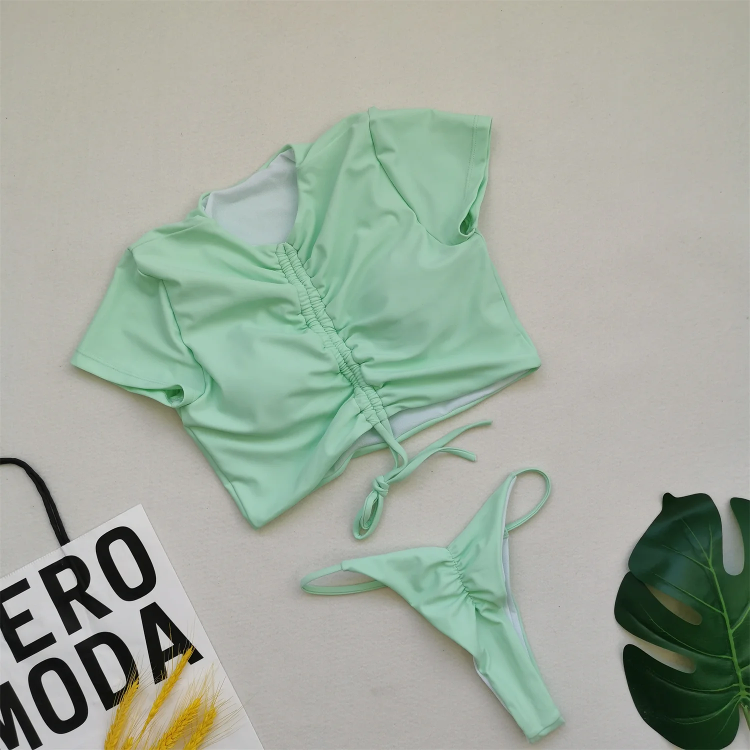 2021 Nové Špeciálne Textílie, Nízky Pás Dva Kusy Bikini Set Plavky Ženy Ženy Plážové Oblečenie Plavky Bather Plavky