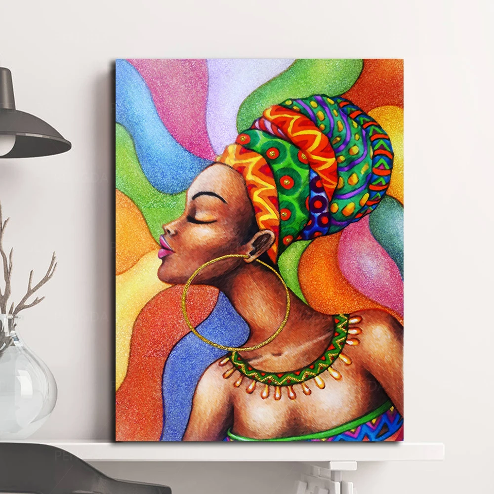 Hd Vytlačí Abstraktný Obraz Módne Wall Art Očarujúce Africkej Ženy Modulárny Maľba Portrét Plagát Plátno Spálňa Domova