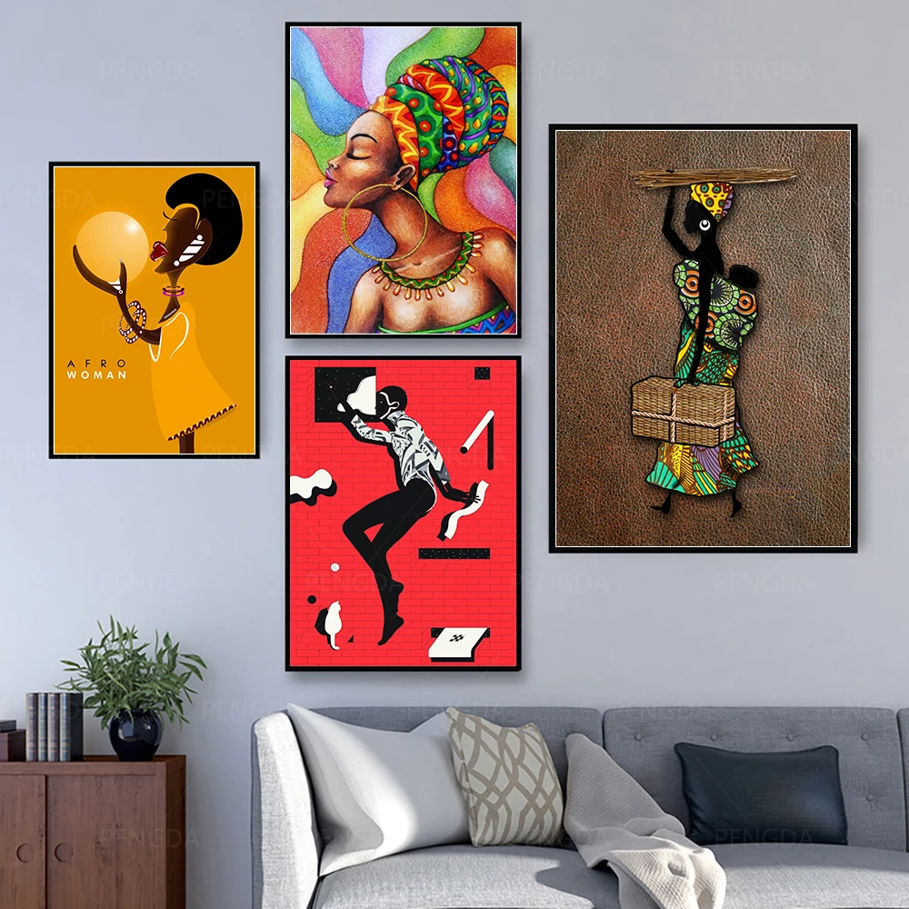 Hd Vytlačí Abstraktný Obraz Módne Wall Art Očarujúce Africkej Ženy Modulárny Maľba Portrét Plagát Plátno Spálňa Domova