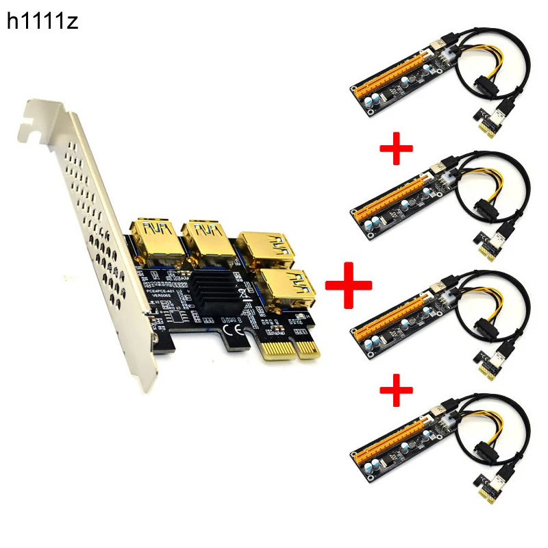 Zlato PCI-E Express 1x až 16x Stúpačky Kartu USB 3.0 PCIE Adaptér 1 až 4 Slot PCIe Port Násobiteľ Karty pre BTC Bitcoin Banské Banské