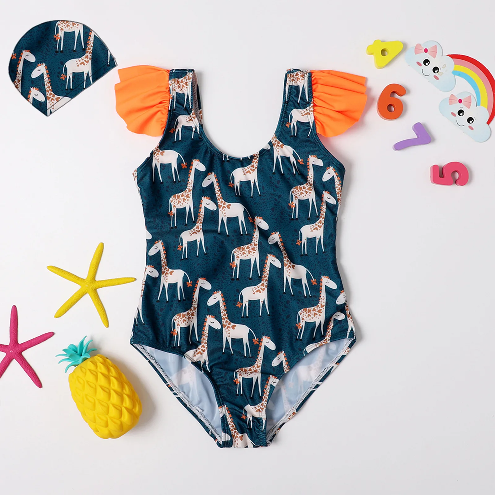 Batoľa Detská Deti, Dievčatá Cartoon Jeleň Plavky Kúpaní Plavky, Letné baby dievčatá roztomilý žirafa, Plavky, plážové oblečenie