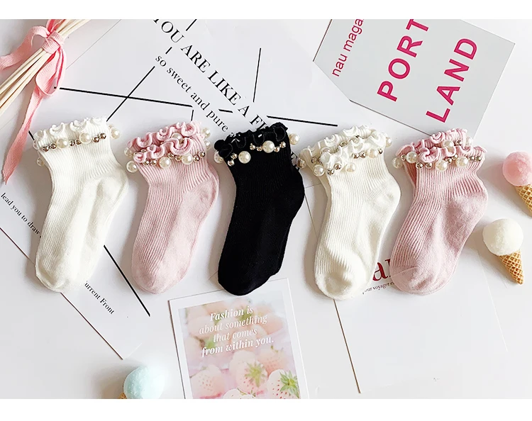 Princezná dievčatá ponožky batoľa, dieťa pearl dizajn členkové ponožky deti poschodí ponožka dieťa dieťa dieťa dieťa, batoľa 1 3 5 7 9Y