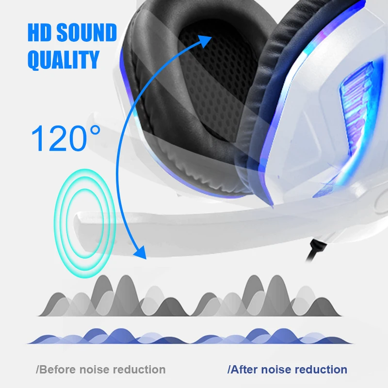 Biela PS5 Káblové Headphoness S HD Mikrofón & Bule LED Svetlo, Vysoko Kvalitný Stereo Bass Gaming Headset Pre PS4/PC/Switch