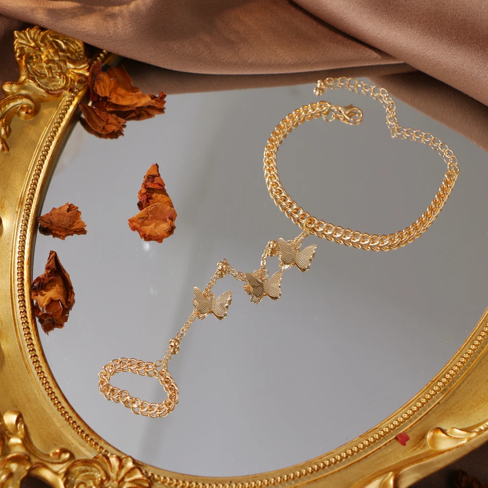 FNIO Zlato Strieborná Farba Motýľ Prsteň Náramok pre Ženy Zápästie Reťazca, Šperky, Módne Ruku Bangles Ženské Rameno Odkaz Ornament