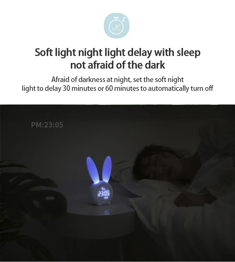 Králičie uši LED digitálny budík elektronický LED displej zvuk kontrolu roztomilý králik nočné svetlo ploche dekorácie hodiny