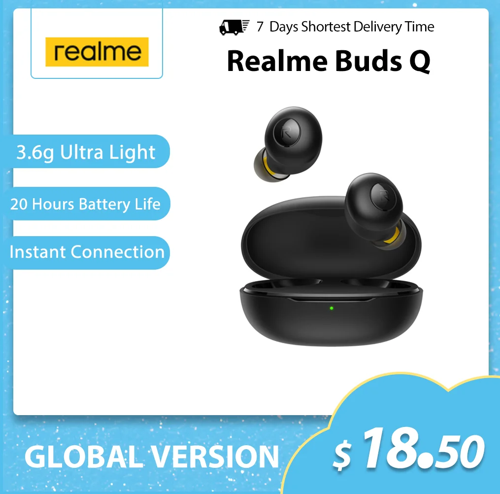 Realme Puky Q Slúchadlá Slúchadlá TWS Bezdrôtový Otvoriť Automatické Pripojenie Bluetooth 5.0 20h výdrž Batérie Nabíjanie Box Ultra Ľahké