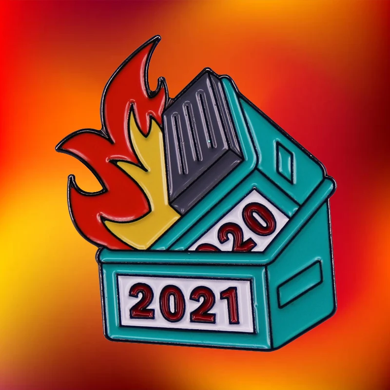 2020 2021 Dvojité Kontajner Oheň Pin Pálenie Zábavné Meme Veľkého Koša Klopě Pin Smrť A Diabol Koša Na Odpadky Požiare Brošňa Kovové Odznak