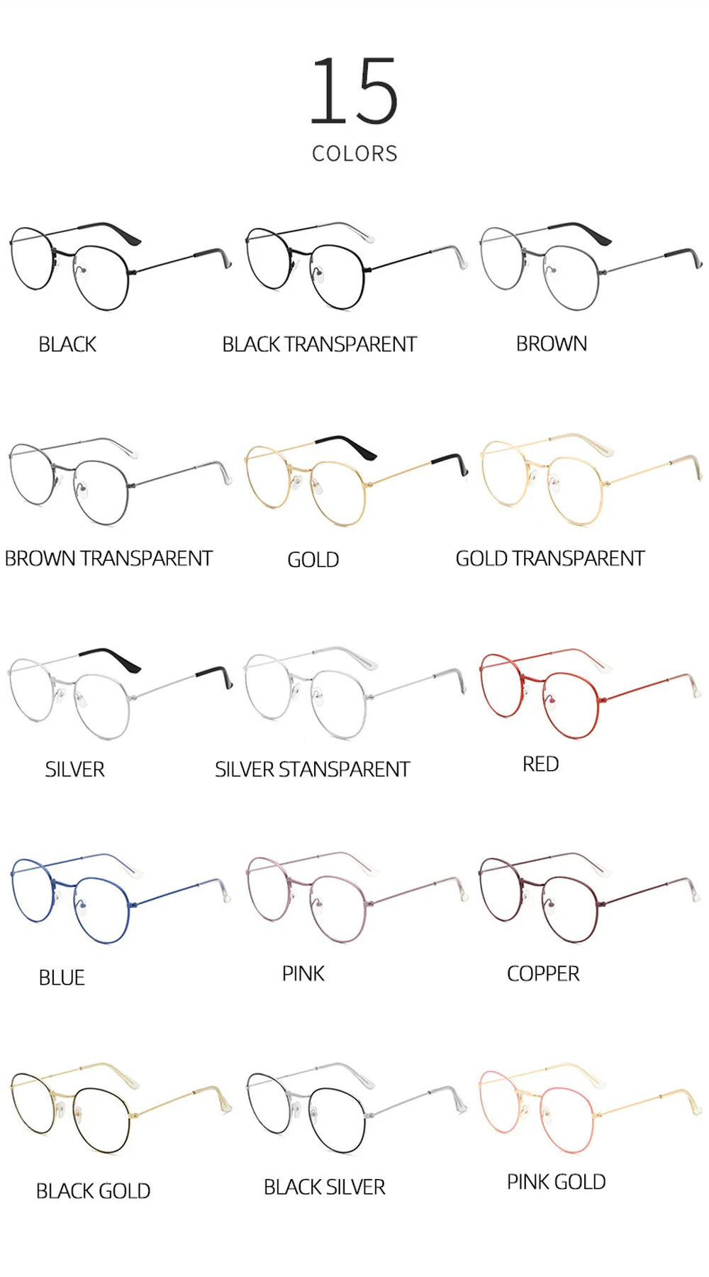 Vintage Kolo Transparentné Okuliare Rámy Muži Ženy Retro Falošné Okuliare, Optické Krátkozrakosť Okuliare Rám Trend Kovové Okuliare Dámy