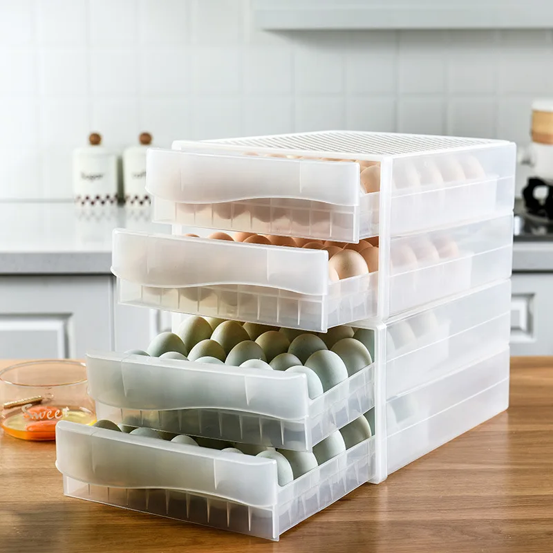 Dvojvrstvové Domácnosti 60 Stožiare, Vajcia Box Chladnička Kuchyňa Úložný Box Vajcia Držiteľ Starostlivosti-Zásuvky-typ Úložný Box