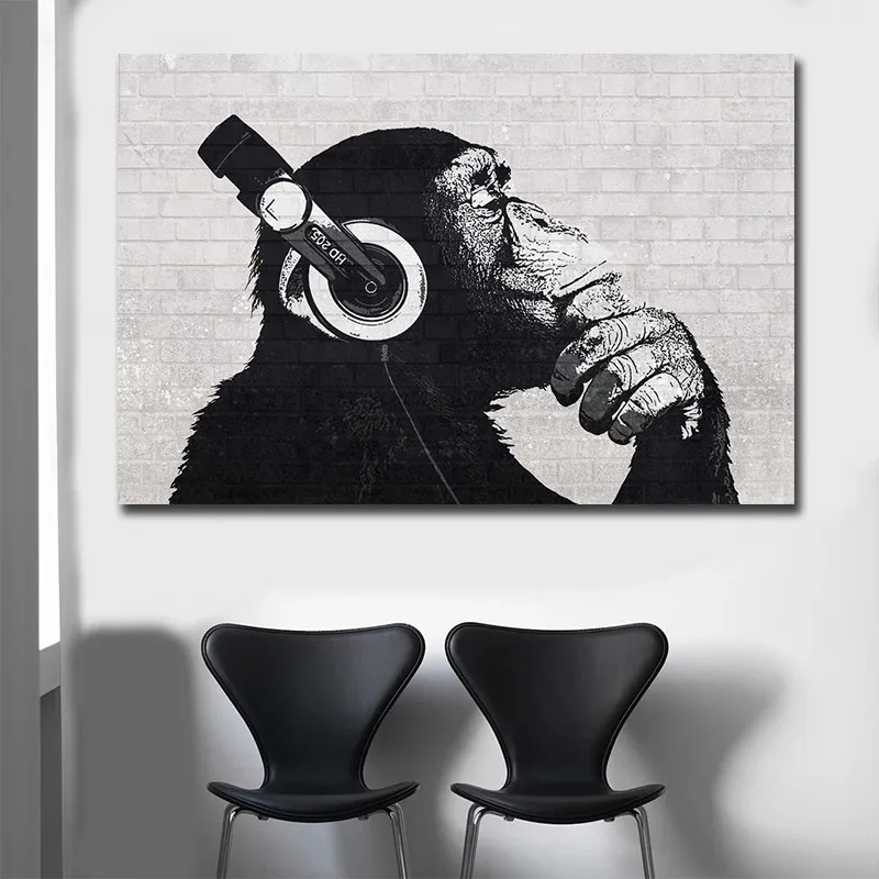 Hudba DJ Opice olejomaľby na Plátne Čierne a Biele Steny Umelecké Dekoratívne Obrazy pre Moderné bývanie Miestnosti Domova