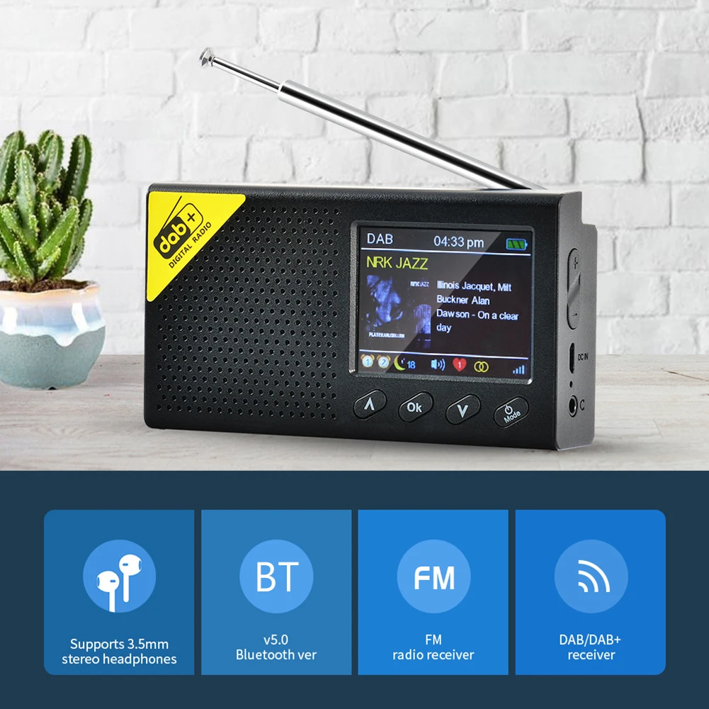2,4-palcový Rádio Reproduktor LCD Displej 5.0 Digitálne Rádio Stereo DAB FM Prijímač Audio Broadcasting Prehrávač pre Domáce Kancelárie