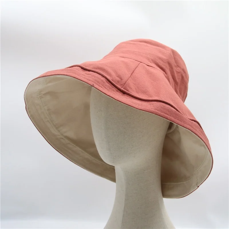 Vedierko klobúky ženy veľký okraj 15 cm pevné dvojité bočné skladacia slnečná klobúky bavlna žltá čierna biela vonkajšie ochranu pred slnkom letné klobúky