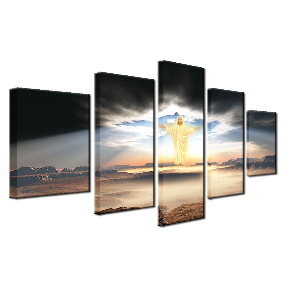 Modulárny Plátno HD Vytlačí Plagáty Domova Steny v Obývacej Izbe Umenia 5 Kusov Ježiš príde Obrazy Náboženstvo Obrázky Rámec