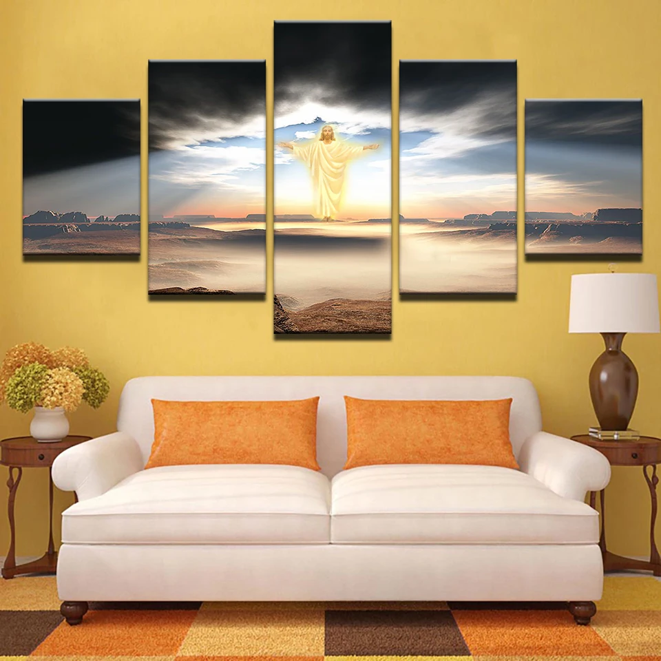 Modulárny Plátno HD Vytlačí Plagáty Domova Steny v Obývacej Izbe Umenia 5 Kusov Ježiš príde Obrazy Náboženstvo Obrázky Rámec