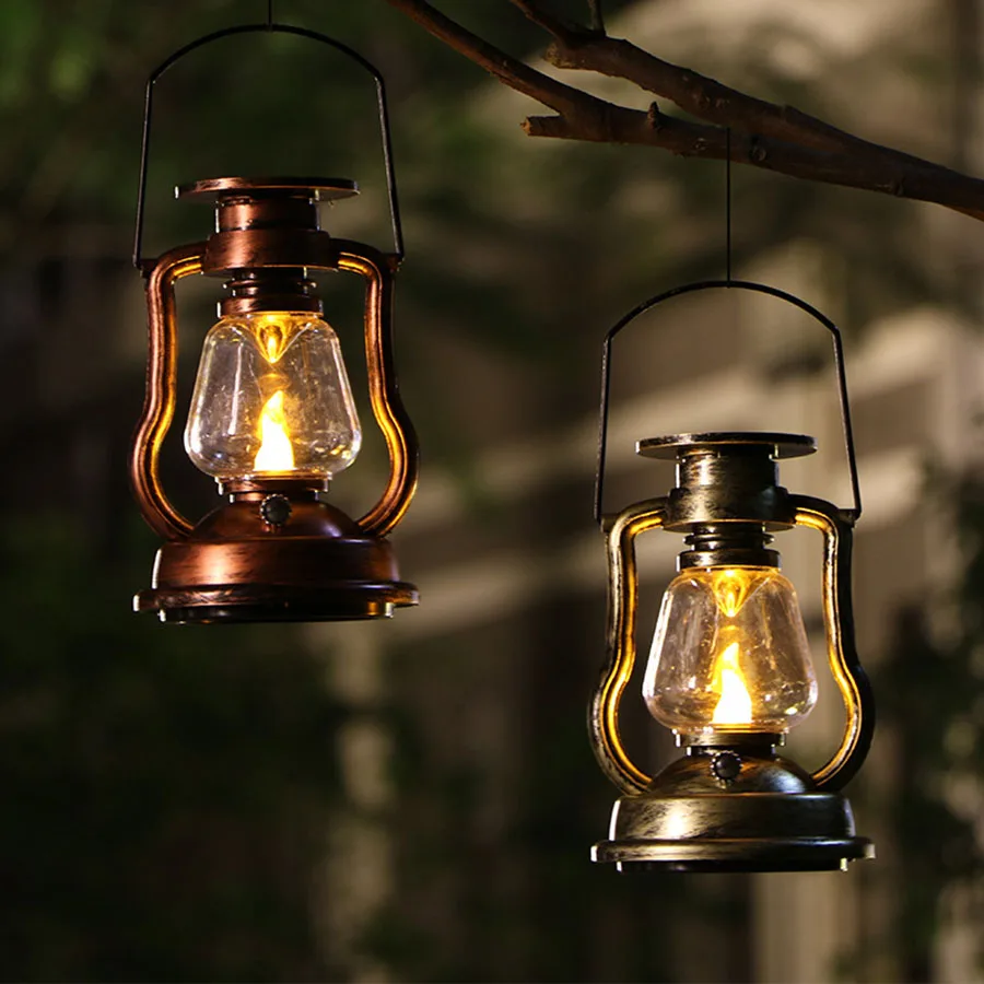 Solárne Visí sviečkach Retro Starožitné LED Bliká Plameň Lampy Vonkajšie Nepremokavé Camping Nočné Svetlo Svietidla Pre Záhradný Stôl