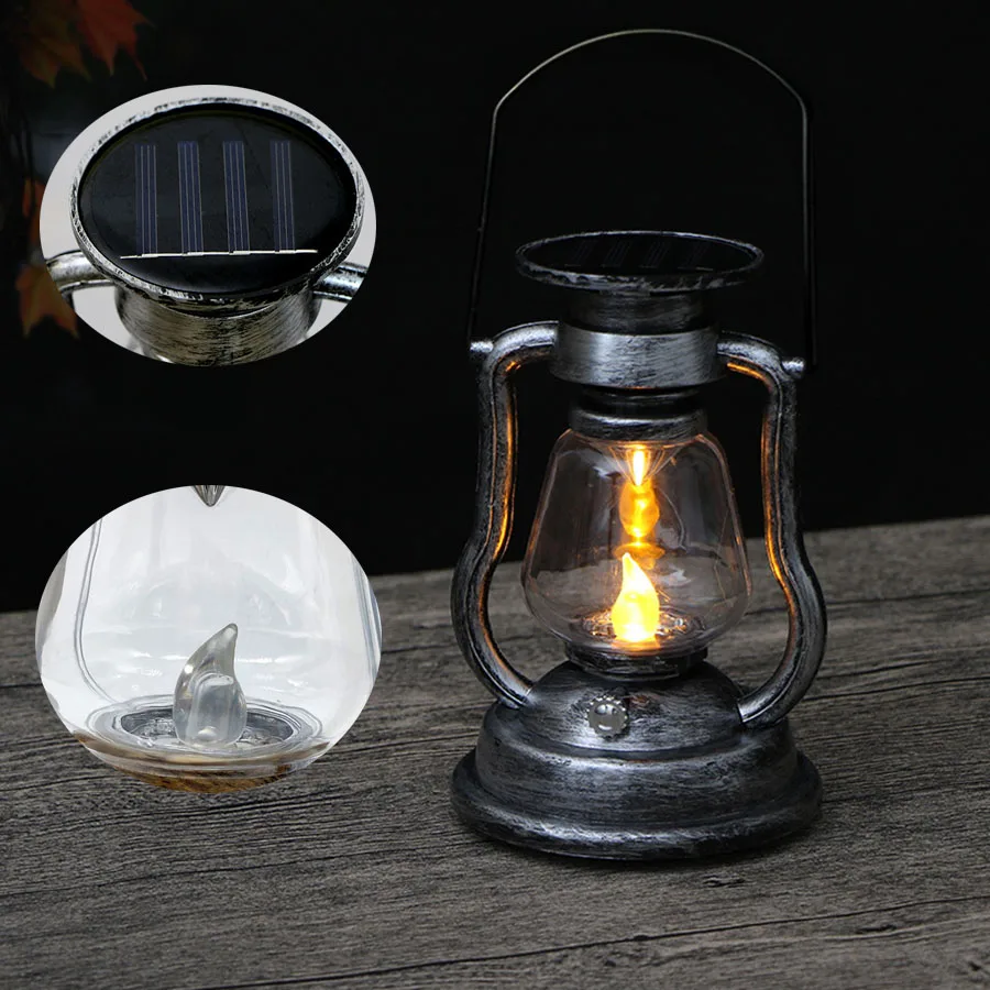 Solárne Visí sviečkach Retro Starožitné LED Bliká Plameň Lampy Vonkajšie Nepremokavé Camping Nočné Svetlo Svietidla Pre Záhradný Stôl