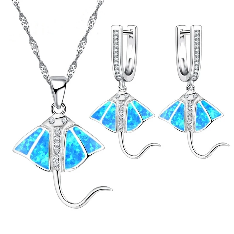 Kúzlo Letných Roztomilé Modré Imitácia Opal Dolphin Šperky Sady Pre Ženy Náhrdelník A Náušnice Nastavenie Strany Príslušenstvo Šperky Hot Predaj