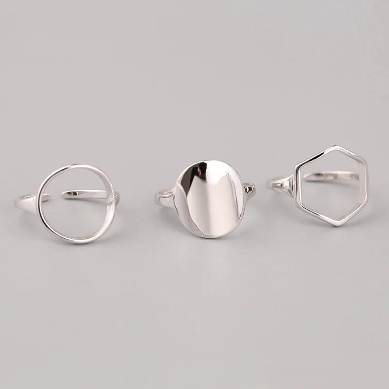 Jednoduché Duté Geometrické Hladké Prstene 925 Sterling Silver Kolo Kruh, Kosoštvorec Otvorené Prst Prsteň Pre Ženy