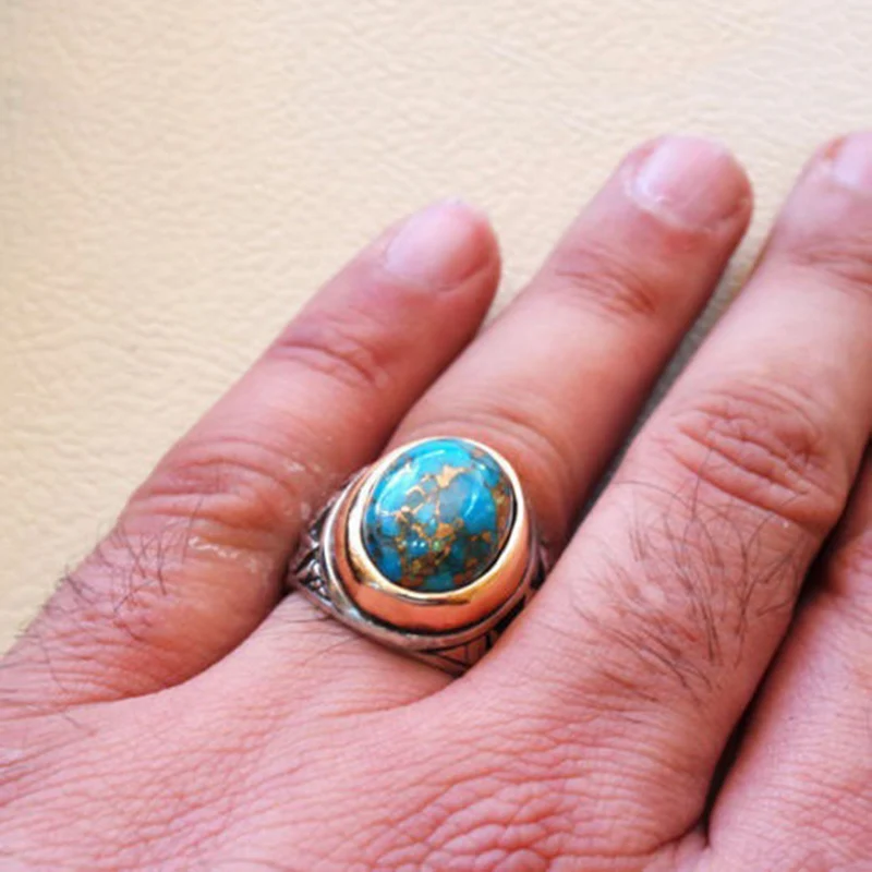 Vintage Prírodné Modré Turquoises Snubné Prstene pre Ženy, Mužov Antique Silver Farba Kameň Opál Prst Prsteň Strany Darčeky Boho Šperky