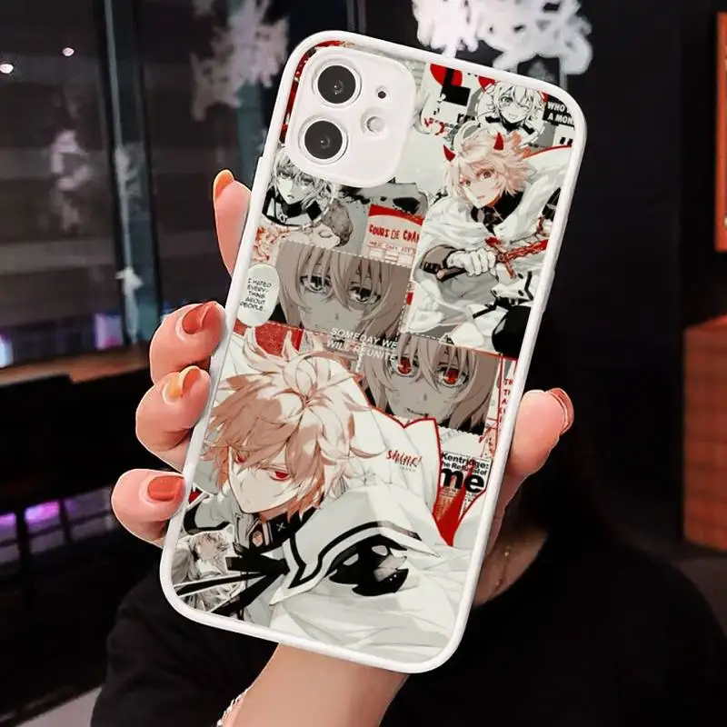 Mikaela Hyakuya anime, komiksu, Telefón Prípade Matné Transparentné na iPhone 7 8 11 12 s mini pro X XS XR MAX Plus kryt funda