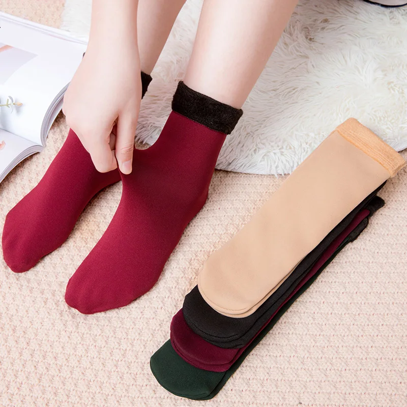 3 Páry Žien Zime Teplé Ponožky Zahustiť Tepelnej Nylon Cashmere jednofarebné Ponožky Mäkký Sneh Velvet Topánky Poschodí Spánku Čierne Ponožky