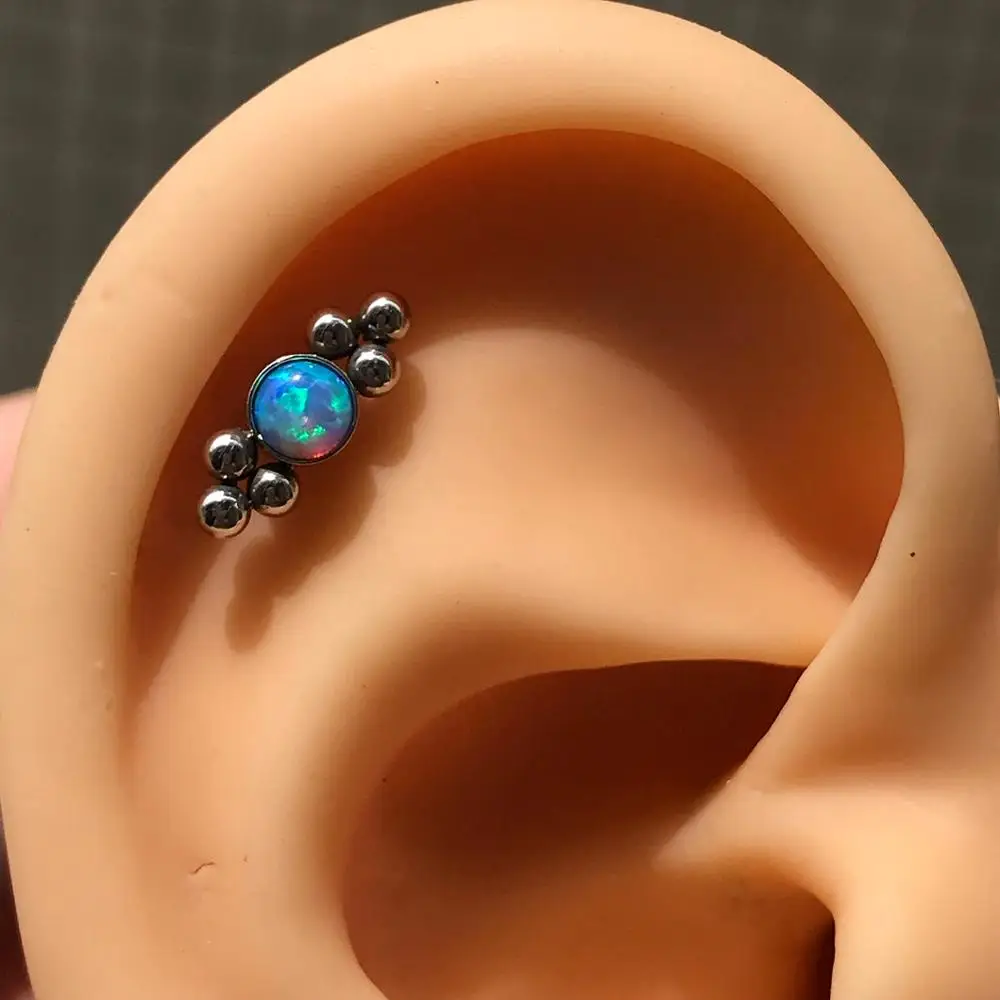 Chirurgická Oceľ Labret Prírubového Krúžku Opal Klastra Perličiek Vnútorne Závitový Kolík Gem 16 G Tragus Helix Ear Piercing, Náušnice ženy