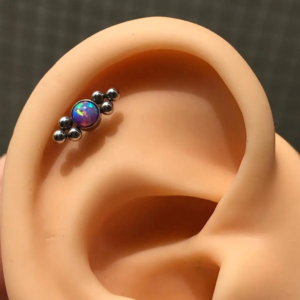 Chirurgická Oceľ Labret Prírubového Krúžku Opal Klastra Perličiek Vnútorne Závitový Kolík Gem 16 G Tragus Helix Ear Piercing, Náušnice ženy