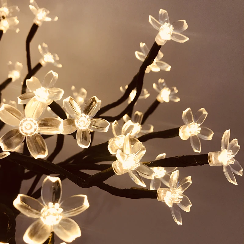 Romantický 24/36/48Leds Cherry Blossom Ploche Bonsai Strom Svetlo Festival Sviatok Svetla Domácej Strany Svadobnú Výzdobu Lampa