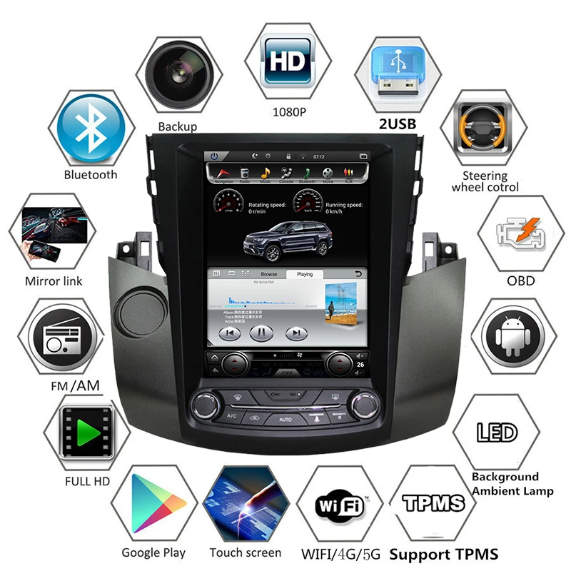 Android 10 autorádia Pre Toyota RAV4 Auto DVD Prehrávač Multimediálny Systém Stereo GPS Autoradio Navigáciu Vertikálne Obrazovke 10.4