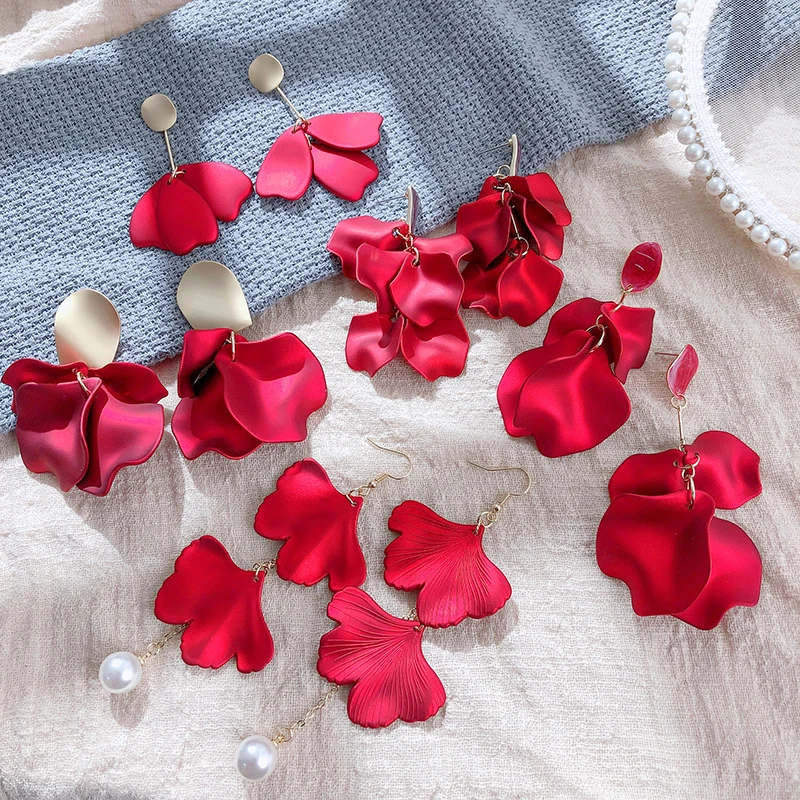 Nové Módne Červená Prívesok Náušnice Ručné Kvet Crystal Vyhlásenie Náušnice 2020 Strany Visiace Náušnice Pre Ženy Darček