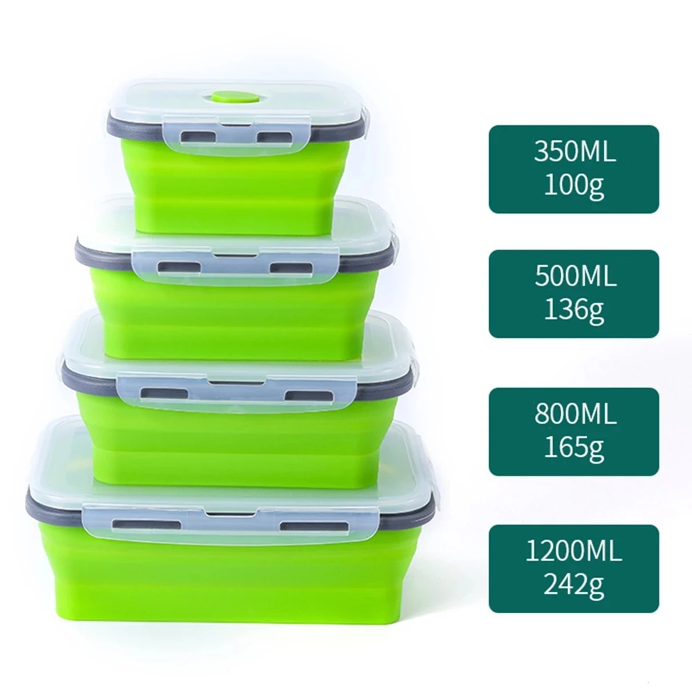 4 ks Silikónové Obed Bento Box na Uskladnenie Potravín Prenosné Miska Skladacia S Vekom Kontajnera Lunchbox BPA Free Mikrovlnnej Riadu