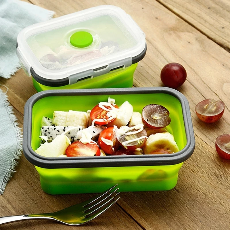 4 ks Silikónové Obed Bento Box na Uskladnenie Potravín Prenosné Miska Skladacia S Vekom Kontajnera Lunchbox BPA Free Mikrovlnnej Riadu