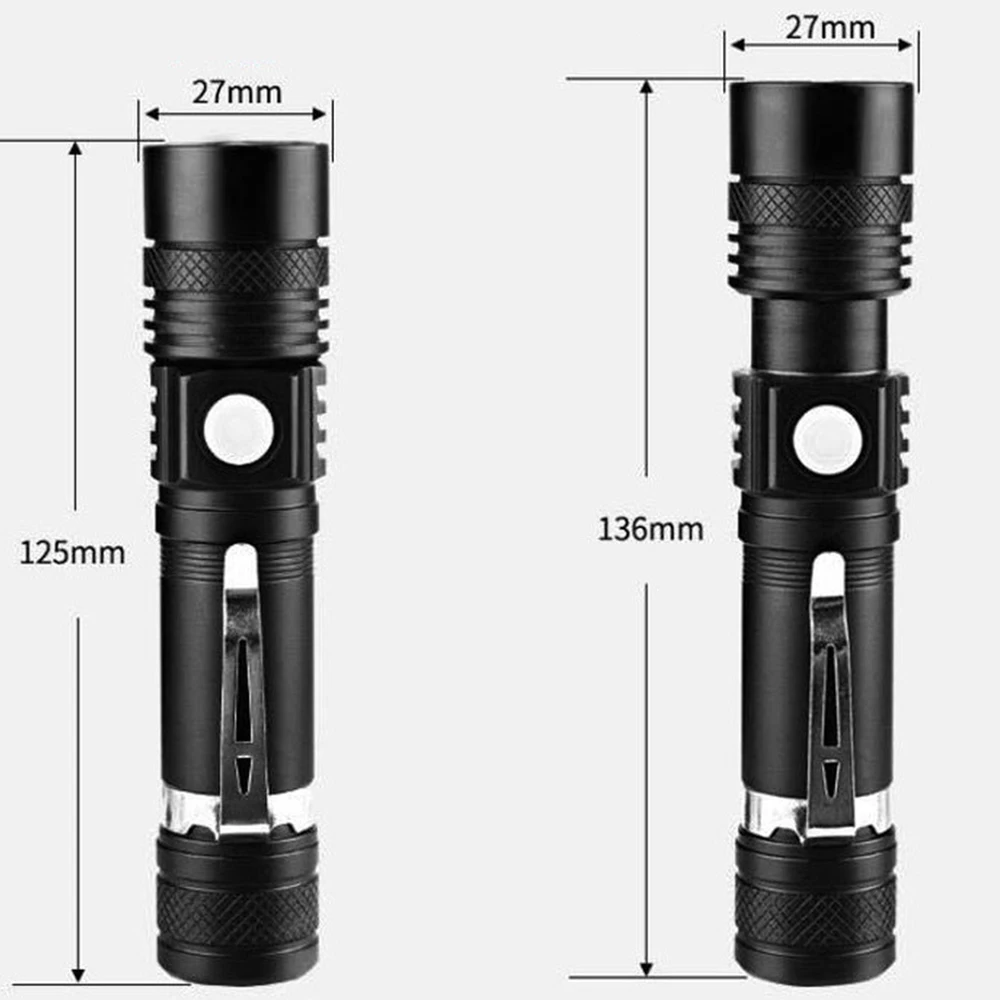LED T6 Prenosné Baterka Nepremokavé Pochodeň Zoom 4 Režime Multi Funkcia USB Nabíjanie Blesku Svietidlo Outdoor Camping Svetlo na Bicykel Pero Klip