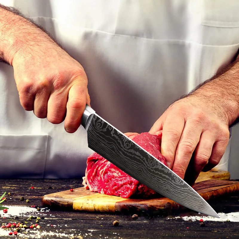 10 Kusov v Damasku Kuchynské Nože Nastaviť obrazec Profesionálny Kuchár Nože 5Cr15MoV z Nerezovej Ocele, Kuchynské Príslušenstvo, Nástroje