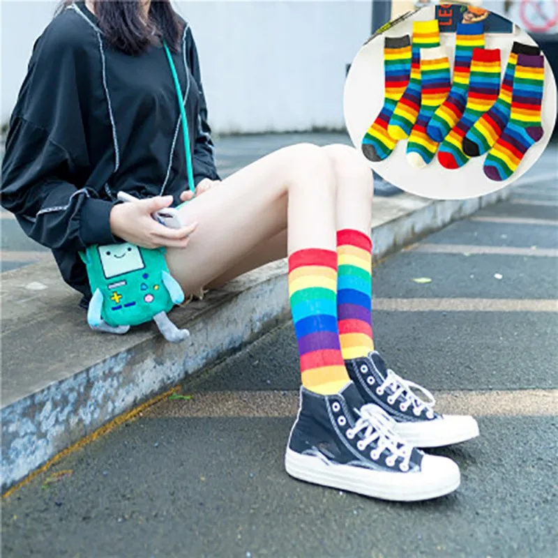 Módny Román Candy Farby Ponožky dámske 2019 Nové Harajuku Štýl Rainbow Zväzkový Vzor Ponožky