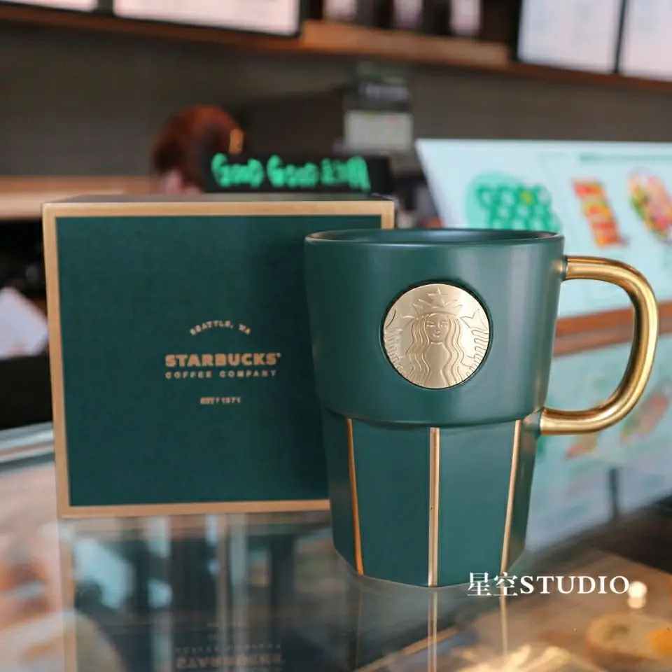 2021 Nové Starbucks Pohár s Logom Keramický Hrnček Tmavo Zelená Gradient Diamond Prúžok Bohyne Štítku Šálku Kávy Darčeka pre Kamaráta