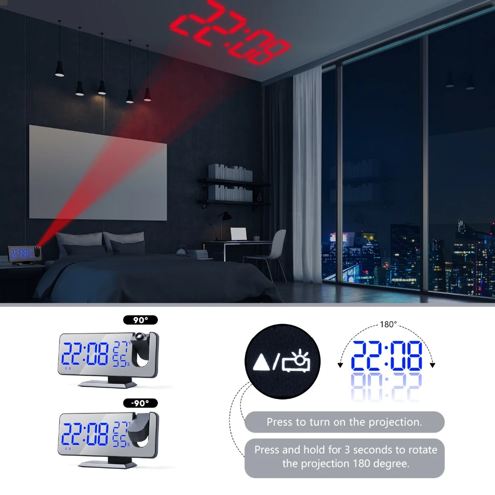 3 Farebné LED Digitálny Budík Sledovať Tabuľka Elektronické Ploche Hodiny USB Wake up FM Rádio Čas, Projektor, Funkcia Spánok