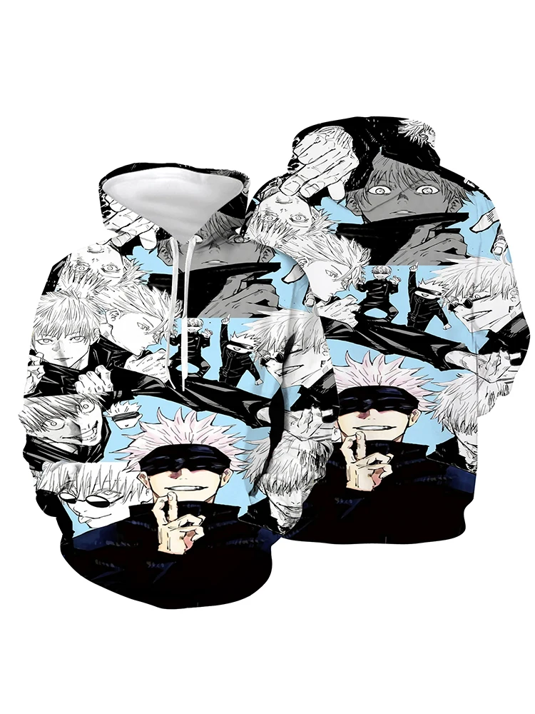 Anime Jujutsu Kaisen Modrá Hoodies Gojo Satoru Bežné Anime Mužov S Kapucňou, Cosplay Kostým Mikina Streetwear Top Mikina