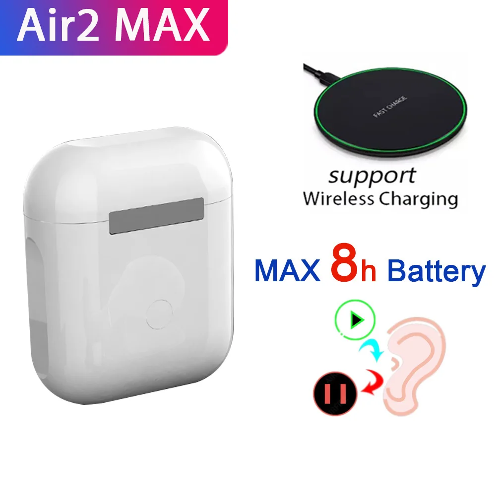2021 nové Air2 MAX bezdrôtový bluetooth headset TWS subwoofer 1562A 12D reálne svetelný senzor 6-8 hodín hudby čas PK i500 i99999 Plus